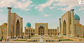 Registan Square, the most visited and well known architectural sight in SAmarkan, Uzbekistan.